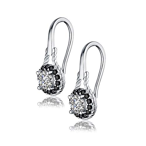 Boucles d'oreilles fleur spinelle noire argent pour fiançailles