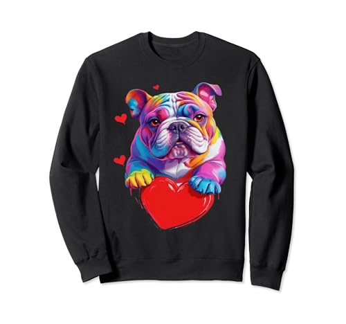 Camisa Bulldog Inglés - Colorido Bulldog Corazón Gráfico Sudadera