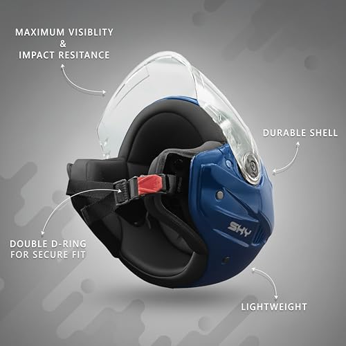 Image of Cortex Sky Half Face Helmet Glossy Finish with Scratch Resistant Polycarbonate Visor, Hard ABS Shell Helmet for Men and Women | Clear Visor, Lightweight,