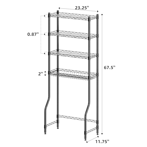 Image of Simple Trending 4 Tier Over The Toilet Storage Rack, Bathroom Organizers and Storage Over Toilet with Adjustable Shelf and Basket, (Black)
