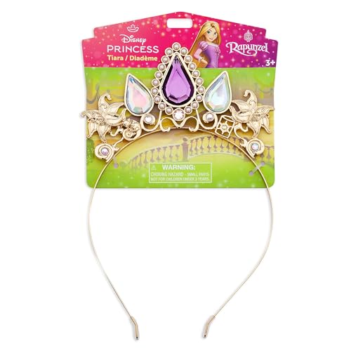 Disney Store Official, Enredados, Rapunzel tiara infantil, accesorio para disfraz con acabado dorado, flores amarillas y diamantes de estrás morados
