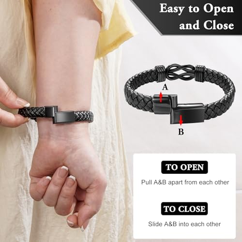 SOITIS Leather Cremation Bracelet for Ashes - Memorial Keepsake Urn Bangle for Men Women - Stainless Steel Memorial Jewelry for Loved Ones, Cremation Jewelry for Ashes3