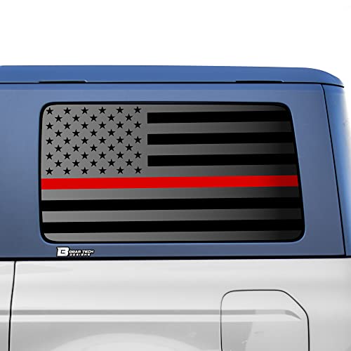 Image of BOGAR TECH DESIGNS Precut Quarter Window American Flag Vinyl Decal Sticker Compatible with Ford Bronco 2021-2026 4 Door, Thin Red Line