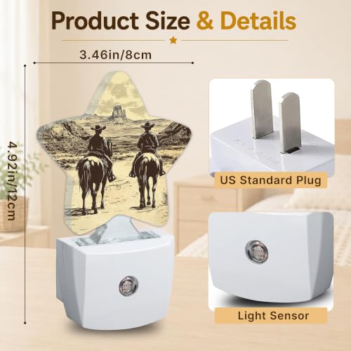 Image of Western Cowboy Plug in Star Night Light, Night Light with Sensor for Kids Nursery Bedroom, Decorative Soft Glow Lamp for Hallway Bathroom, Energy Saving