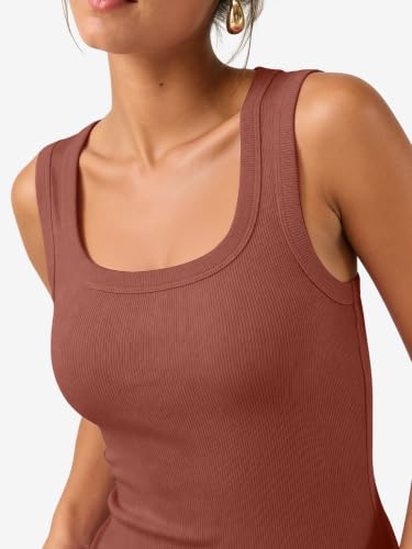 Chulianyouhuo Women's Ribbed Tank Tops Knit Scoop Neck Sleeveless Fitted Casual Tops Summer Slim Basic Tee Shirts DarkPink — view 2