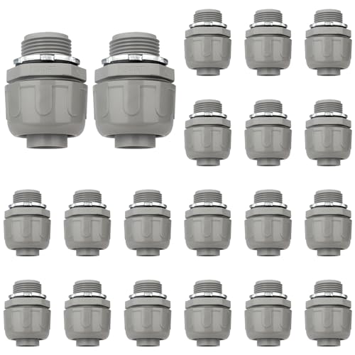 HDHAODA Conduit Connectors, 3/4 Inch Liquid Tight Connector NPT Non-Metallic for PVC Electrical Flexible Conduit Fittings, 180 Degree Straight, UL Listed for Home Outdoor Tubes Tools, Grey (20-Pack)