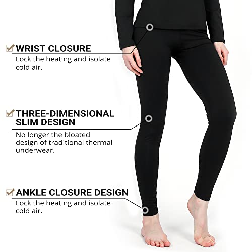 Herobiker Women's Thermal Underwear Set, Ultra Soft Thermal Shirt Long Johns Top Bottom Warm With Fleece Lined Winter Base Layer Sets M Black #TOP2