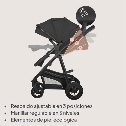 Miniatura 12 de Lionelo Bianka Cochecito De Bebé 3 En 1 22 Kg Portabebés 9 Kg Silla De Coche 13 Kg , Plegable, Sistema De Viaje Respaldo Ajustable Ruedas 360o Amortiguación, Capota Xxl, Carrito De Bebe Black