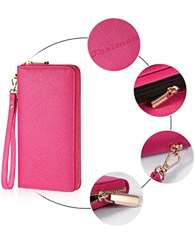 Chelmon Large Capacity Womens Wallet Leather Rfid Blocking Purse Credit Card Clutch(Ch Rose Red) #TOP6