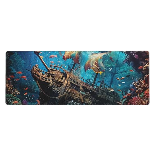 Tapis de souris ocean poisson anti glisse grand format pour grand bureau