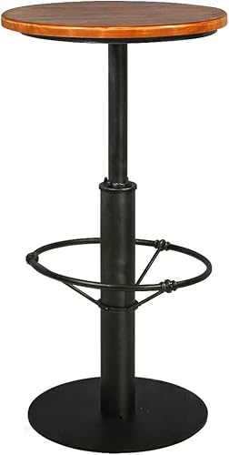 FUBIRUO Mesa de bar industrial vintage de 42 pulgadas de alto barra de metal redonda con parte superior de madera mesa de pub de pie cocina comedor