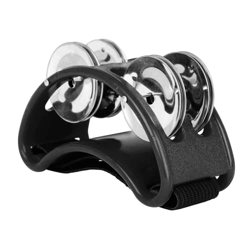 Meet-shop Pandereta para Caminar,Pandereta de Pie Instrumento de Pandereta con Jingles de Acero para Brazos y Pies Instrumento de Accesorio de Batería(Negro) Cover