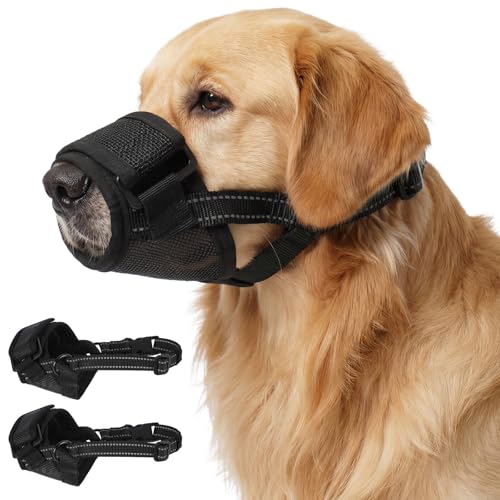 Fetpet 2 Pack Dog Muzzles for Large Dogs, Adjustable Soft Mesh Pet Muzzles to Help Limit Biting Barking Chewing, Small Size Dog Muzzle for Vet Visit Grooming - Allow Panting and Drinking by FETPET - Used condition - US$8.90