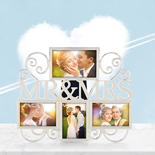 Lasody Mr & Mrs Picture Frames,Cherish Every Memory,4 Opening Photo Collage,Silver Plating,Wedding Gifts #TOP7