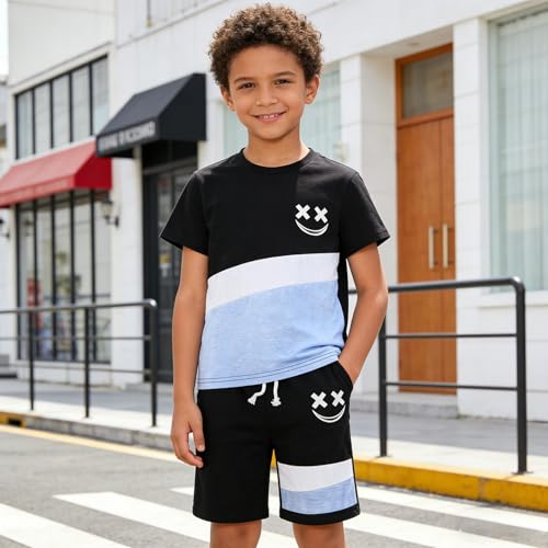 Image of Boys Clothes 2 Piece Size 6-13Y Short Sleeve T-Shirt & Shorts Set Casual Kids Boys Spring Summer Outfits