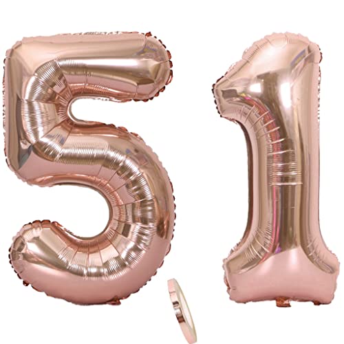 Globos número 51, globo número 51 oro rosa mujer globos 51 cumpleaños deco foil 51 globos oro rosa Globo grande de 32 pulgadas de foil de helio 51 cumpleaños mujer(51)