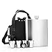 Produktbild HIUGHJ Edelstahl Flachmann 88 oz große Wein Whisky Wodka Schnapsflasche & amp; Cup Funnel Leather Horse Tragbarer Outdoor-Wassertopf, grau