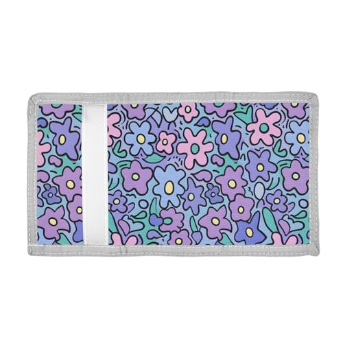 ALAZA Kids Wallets for Boys Girls Toddler Trifold Wallet Children Small Purple Flowers Cartoon with Zipper Coin Pocket2