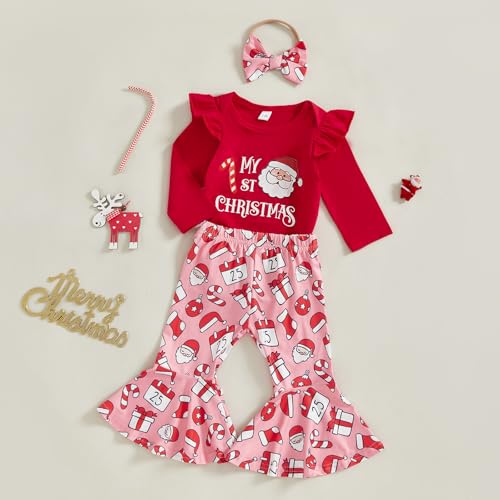 Christmas Baby Girl Outfit My First Christmas Newborn Romper Shirt Onesie Bell Bottoms Pants Winter Baby Clothes2