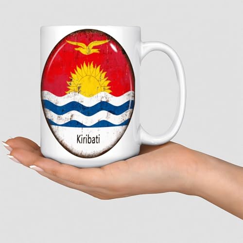 Kiribati Mug en céramique avec drapeau de pays patriotique mignon pour femme, cadeau de fête des mères, cadeau d'anniversaire, de la part de sa fille, fils, mari - Blanc