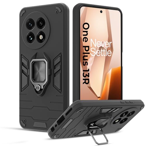 Image of A rtistque Armor Bumper Back Case Cover for OnePlus 13R 5G | Stylish Ring Holder & Inbuilt Stand | Shockproof TPU Protective Design | 360 Degree | OnePlus 13R Back Cover - Black