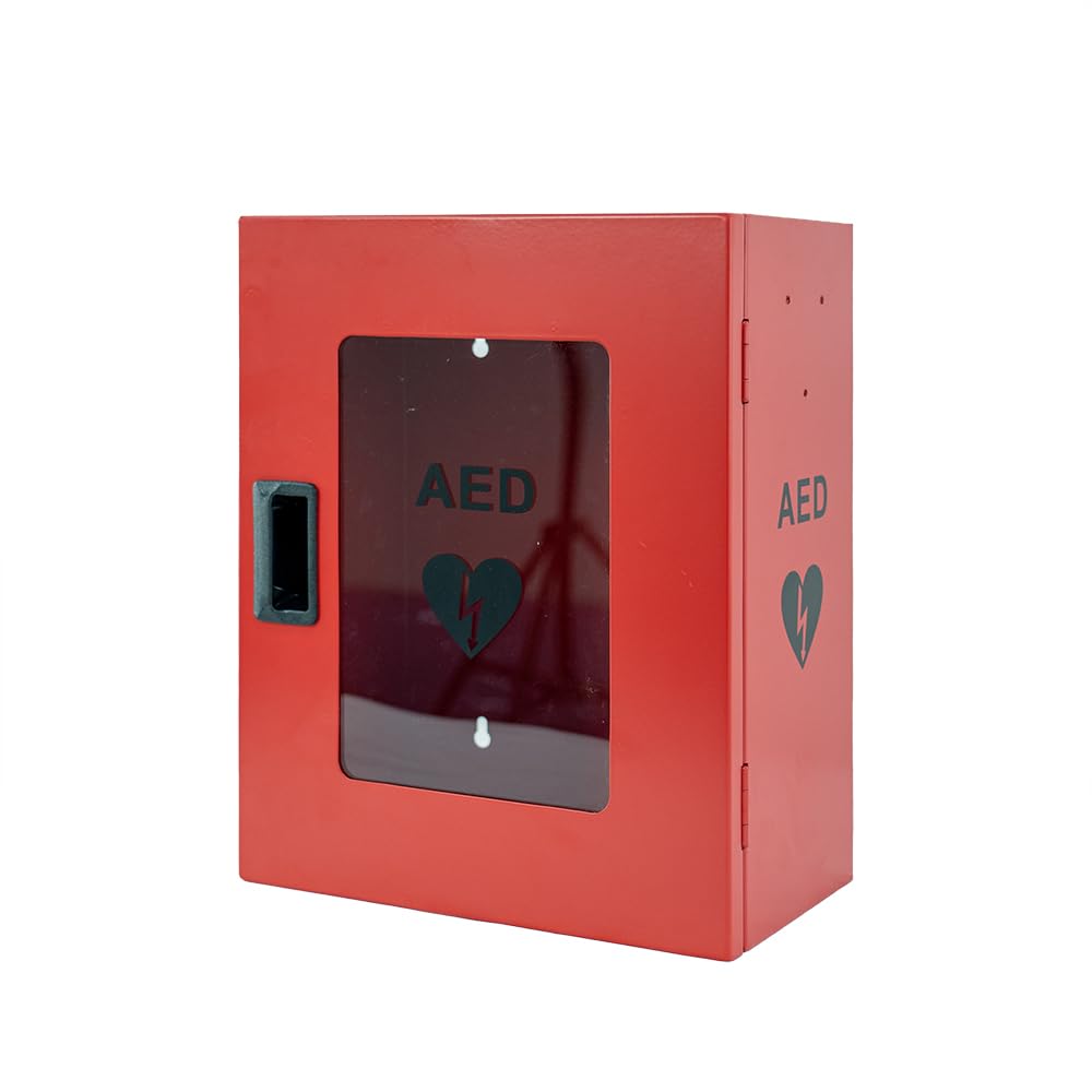 ISOP Armadio per Defibrillatore – Armadio per DEA – Scatola per DEA – Supporto per Defibrillatore – Vetrina per DEA – Scatola Rossa per Attrezzature di Sicurezza Antincendio – 36 × 29 × 17 cm – Rosso