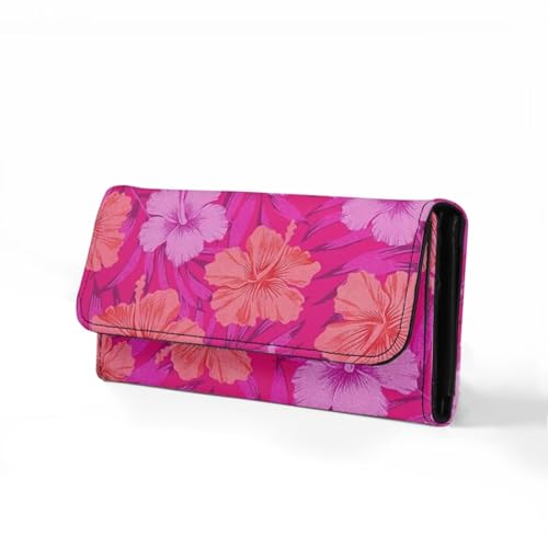 Howilath Womens Hibiscus Flower Wallet Clutch Organizer With Change Pocket, Credit Card Clutch Long Purse for Women - Hot Pink3