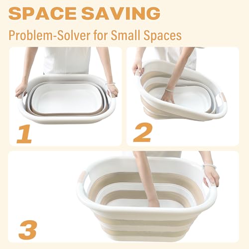 Image of OOAMBB 43L(11.5Gallon) Collapsible Laundry Baskets plastic, Pop Up Laundry hamper /Storage Container, Foldable Laundry Basket with Large Capacity,Sturdy,Space Saver (Beige, 2 Packs)