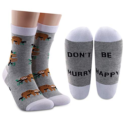 LEVLO Sloth Socks Gift for Sloth Lover Don't Hurry Be Happy Sloth Cotton Socks Sloth Friendship Gift for Women Girls