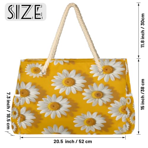 Large Beach Bags for Women, Cute Daisy Waterproof Sandproof Beach Tote Bag Zipper Swim Pool Bag with Wet Compartment for Gifts Vacation Travel Beach Essential Weekend Bag2