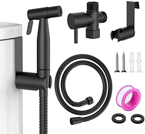 Bidet Sprayer for Toilet, Stainless Steel Handheld Sprayer Attachment with Hose for Feminine Wash, Baby Diaper Cloth Washer and Shower Sprayer for Pet, Wall or Toilet Mount, Black
