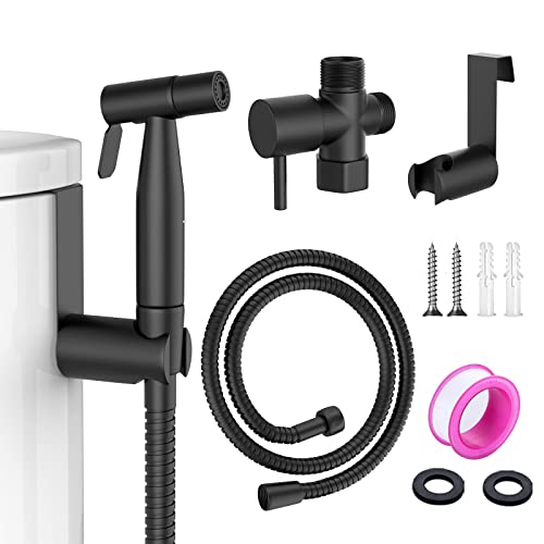Bidet Sprayer For Toilet, Stainless Steel Handheld Sprayer Attachment With Hose For Feminine Wash, Baby Diaper Cloth Washer And Shower Sprayer For Pet, Wall Or Toilet Mount, Black #TOP12