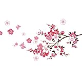 Wopeite Wall Sticker Decal Flora Pink Peach Blossom Flowers Butterfly DIY Removable Mural Art for Kids Nursery Bedroom Living Room