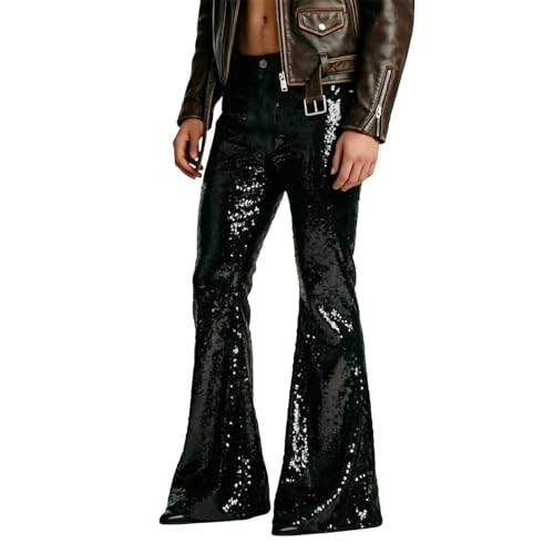 Pantalon à paillettes homme jogging évasé brillant bas de scène