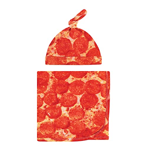 Image of Touched by Nature Unisex Baby Organic Cotton Swaddle Blanket and Headband or Cap, Pizza, One Size
