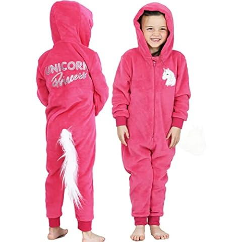 Girls Pink Unicorn Onesie in "Glow in the Dark" Fluffy Fleece with TAIL and Hood Age 10-11 Years Cover