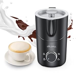 COLDFILL Milk Frother Electric - 8 in 1 Milk Steamer, 400 ml Automatic Hot and Cold Foam Maker for Lattes, Cappuccinos, Hot Chocolates and Oat Milk/Almond Milk, Auto Shut Off, Dishwasher Safe, Black
