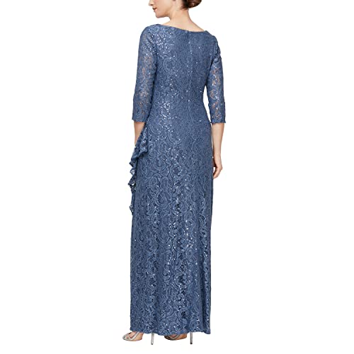 Image of Alex Evenings Women's Long 3 /4 Sleeve, Mother of The Bride Dress W /Cascade Ruffle and Front Slit, (Petite and Regular Sizes)