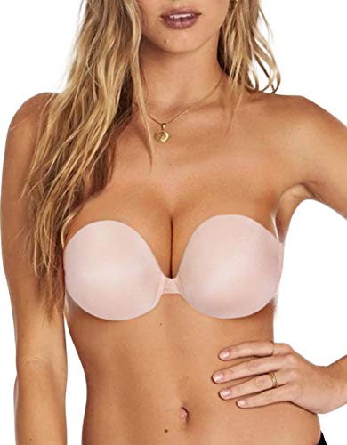 Hybrid & Company Women's Strapless Adhesive Push-Up Bra – Invisible Backless Silicone Lift for All-Outfits S1008 NUDE B