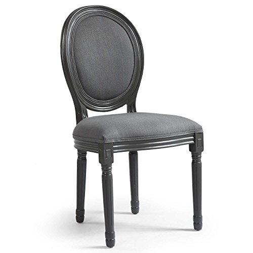Menzzo – Set di 2 sedie medaglione Louis Xvi tessuto grigio, legno, legno grigio e tessuto grigio, 51 x 51 x 72 cm