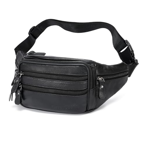 OrrinSports Black Leather Fanny Pack