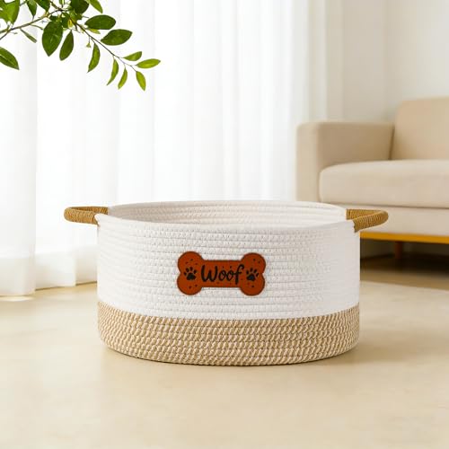 Großer Spielzeugkorb für Hunde, Spielzeugbox, Organizer-Körbe, gewebtes Baumwollseil, Spielzeugkorb mit Griff, Kauspielzeug, Decken, Leinen, Aufbewahrungskörbe für alle Haustiere – Welpen bis (Gelb)