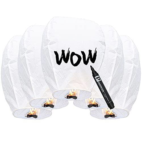 Lanterne Volante 100% biodégradable Papier, Blanche lampion Chinoise Volant, idéal pour Vos événements Mariage fêtes Nouvel an, 5 pièces