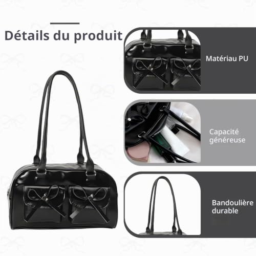 Y2K Sac Arc Sac à Main Noir Sac à Bandoulière pour Femmes, Y2K Punk Style Hobo Sac à Main en Cuir PU Souple pour Un Usage Quotidien – vue 5