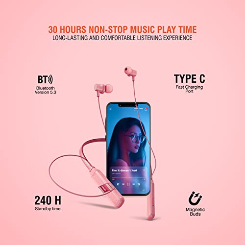 Image of sonilex Relax 3 SL-BT242 Wireless Bluetooth 5.3 Headset with Mic, ENC Noise Cancelling, Upto 30Hrs Playtime, Fast Charging Type C Neckband, Voice Assistant, & in-line Controls (Hot Pink)