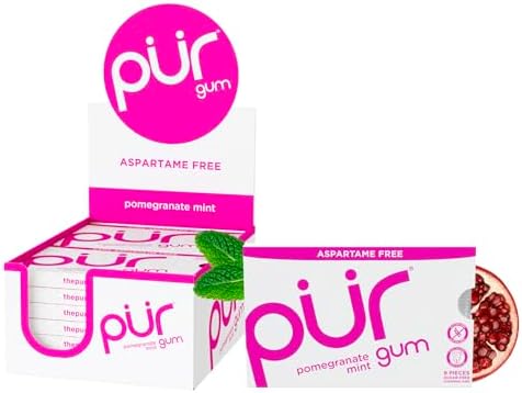 PUR Gum Pomegranate Mint Xylitol Gum No Artificial Flavor, 108 Count (12x9)
