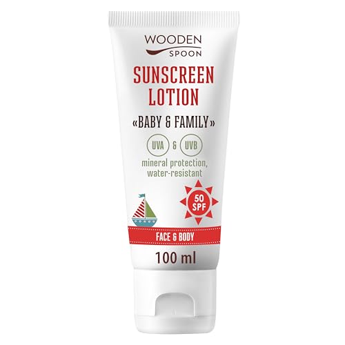 Wooden Spoon Protector Solar Orgánico Bebé y Familia SPF 50 – 100% Natural, Zinc Invisible, Sin Rastro Blanco, Hipoalergénico, Vegano, Resistente al Agua – 100 ml
