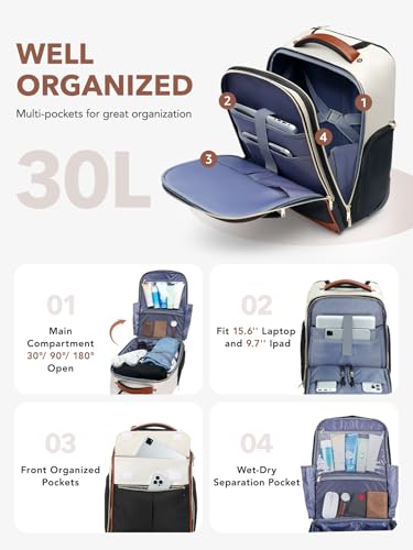 Image of Rolling Backpack for Women, Large Travel Backpack with Wheels | 15.6 Inch Laptop Wheeled Roller Bag Suitcase Carry on Flight Approved for Work Bussiness Weekender (Beige,M Underseat Size)