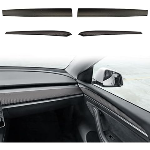 YJMOTOR for Tesla Model 3 Y Dash Wrap Front Door Trim ABS Dashboard Cover Cap Interior Decoration Wrap Kit Compatible Whit 2020-2023 Model 3/Y Accessories 4Pcs(Matte Carbon Fiber Pattern) Cover