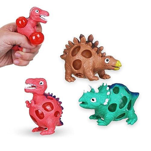 Squishy Dinosaur Stress Toys - Assorted Colours, 9CM, T-Rex, Triceratops, Stegosaurus, Fidget Toys, Squishies, Novelty Party Bag Fillers, Sensory Fun for Children with Anxiety ADHD